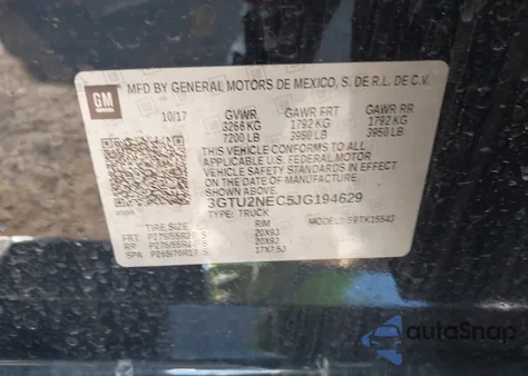 2018 GMC Sierra 1500 Slt из США, поврежденный, VIN 3GTU2NEC5JG194629